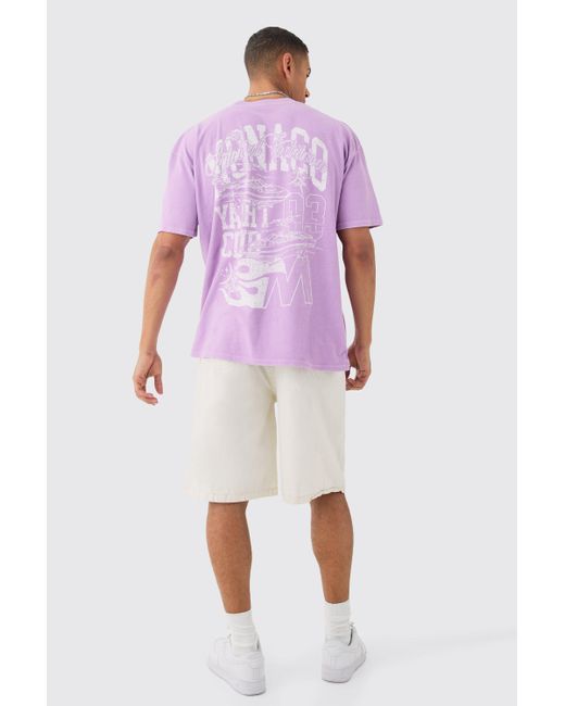 BoohooMAN Oversized Wash Monaco Graphic T-shirt in Purple für Herren