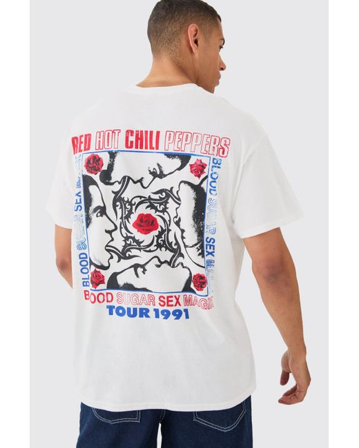 BoohooMAN White Oversized Red Hot Chili Peppers License T-shirt for men