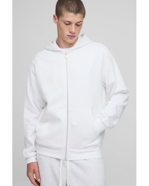 Boohoo White Basic Regular Zip Through Hoodie