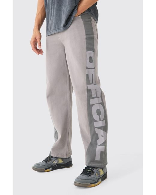 BoohooMAN Gray Baggy Official Cut N Sew Panel Pants for men