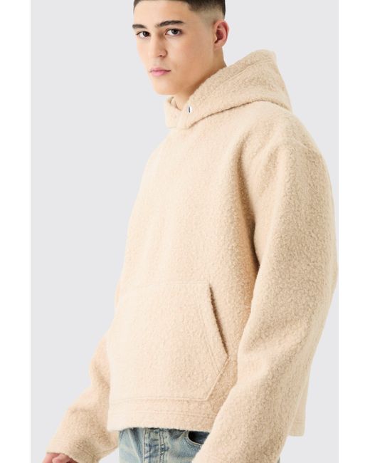 BoohooMAN Natural Oversized Boxy Boucle Borg Hoodie for men