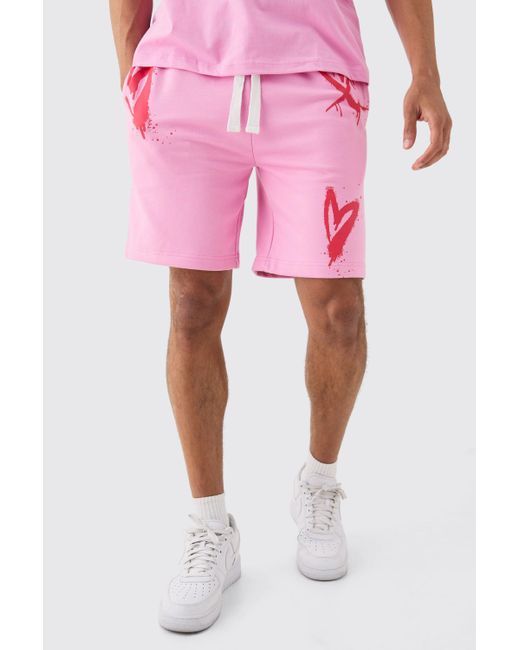 BoohooMAN Pink Loose Fit Heart Short for men