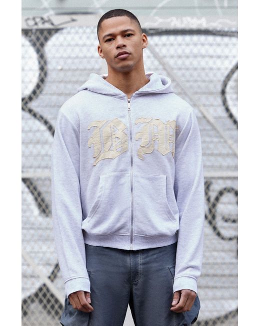 BoohooMAN White Boxy Distressed Applique Washed Hoodie for men