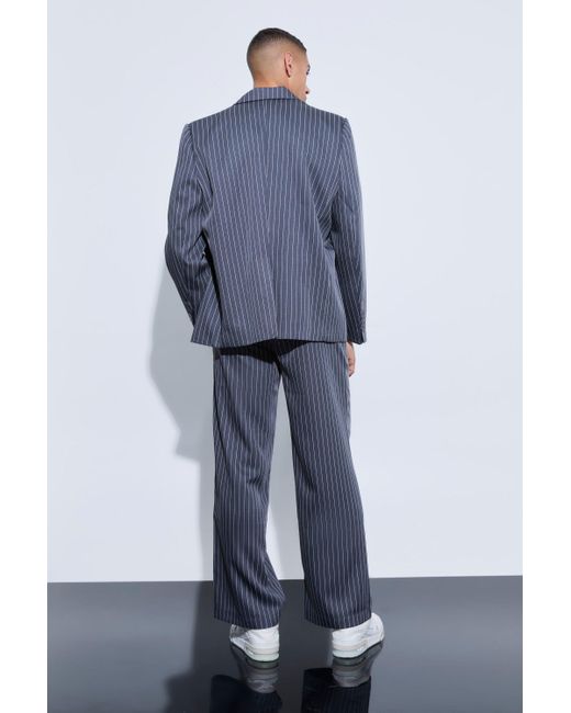 BoohooMAN Blue Pinstripe Oversized Fit Suit Jacket for men