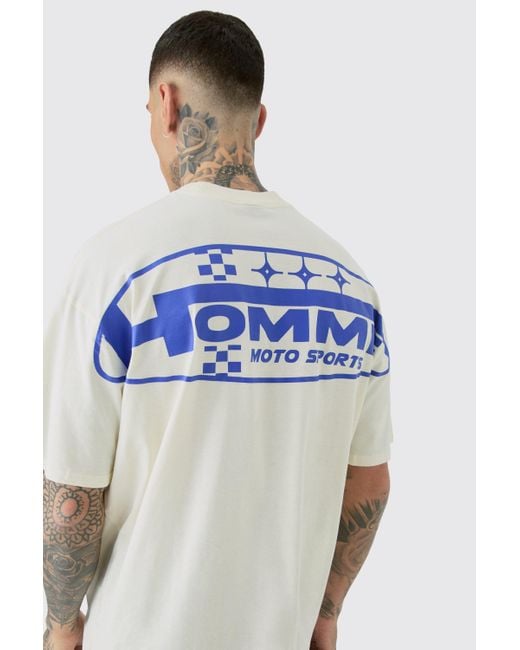 BoohooMAN Tall Homme Moto Sports Graphic T-shirt In Ecru in Blue für Herren