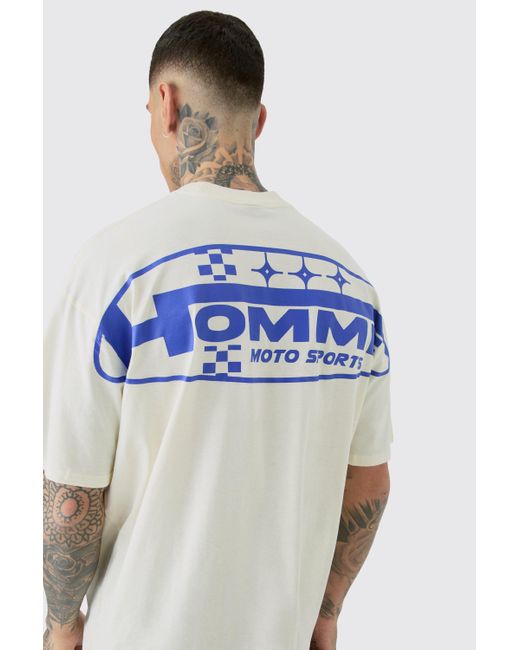 BoohooMAN Blue Tall Moto Sports Graphic T-shirt In Ecru for men