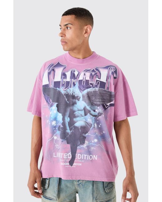 BoohooMAN Purple Oversized Large Scale Ofcl Renaissance Print T-shirt for men