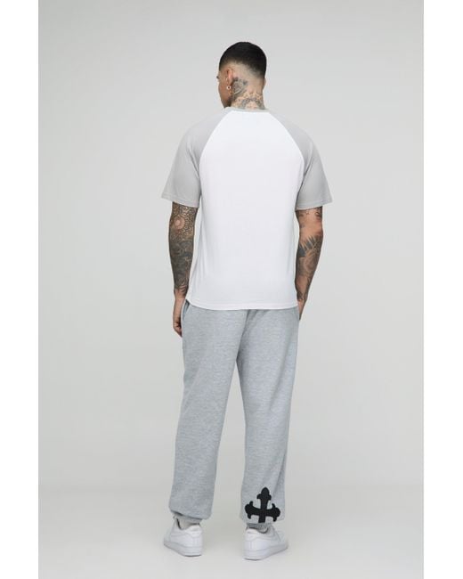 BoohooMAN Gray Tall Cross Print Oversized Jogger for men