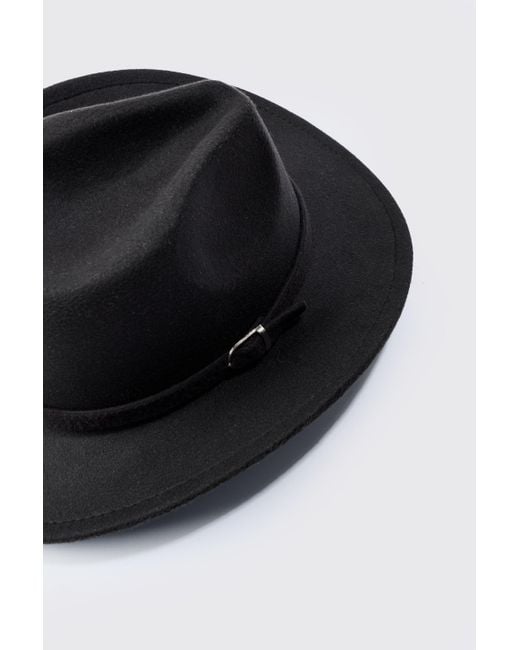 BoohooMAN Melton Western Hat In Black for men