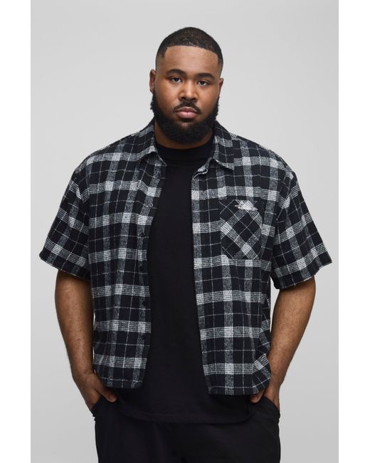 Boohoo Black Plus Oversized Boxy Concealed Placket Flanneled Shirt
