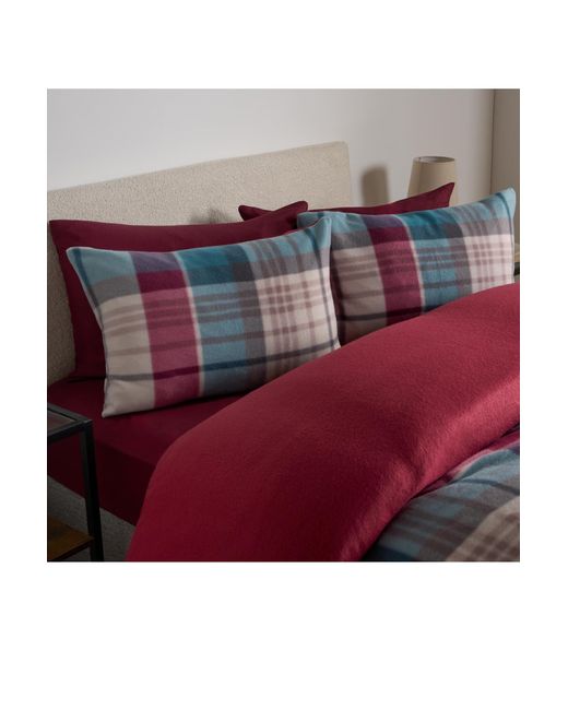 BoohooMAN Red Ohs Check Polar Fleece Duvet Cover Set Reversible Check Tartan Quilt Warm Bedding for men