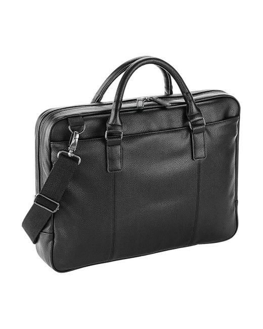 BoohooMAN Black Quadra Slimline Leather-look Pu Laptop Bag for men