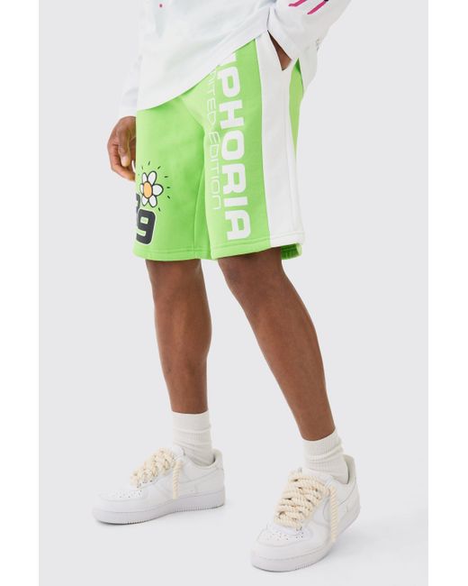 Boohoo Green Euphoria Graphic Long Length Basketball Shorts