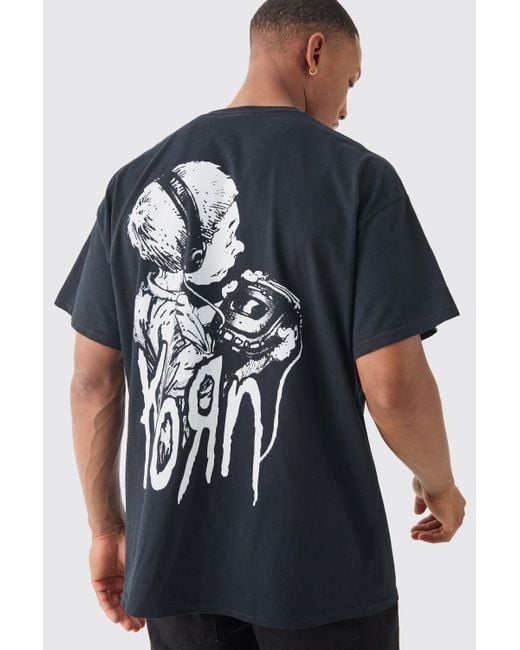 BoohooMAN Blue Oversized Korn Band License T-shirt for men
