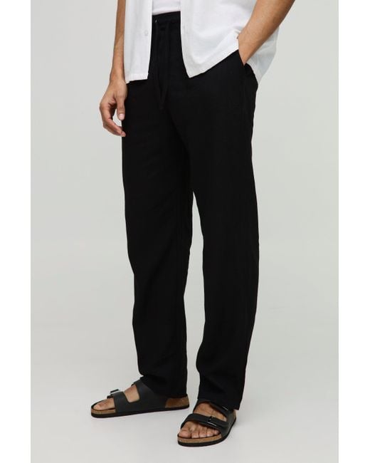 BoohooMAN Gerade Leinen-Hose mit halbem Bund in Black für Herren