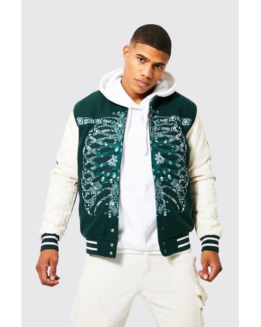 BoohooMAN Bandana Skeleton Varsity 