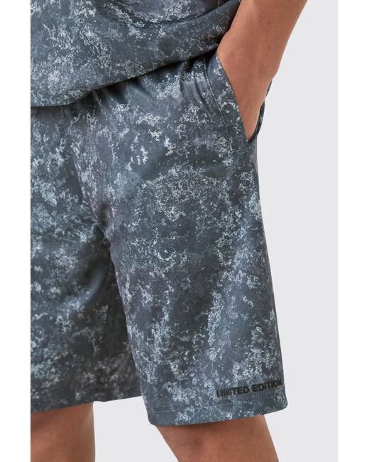 BoohooMAN Blue Concrete Print Basketball Shorts for men