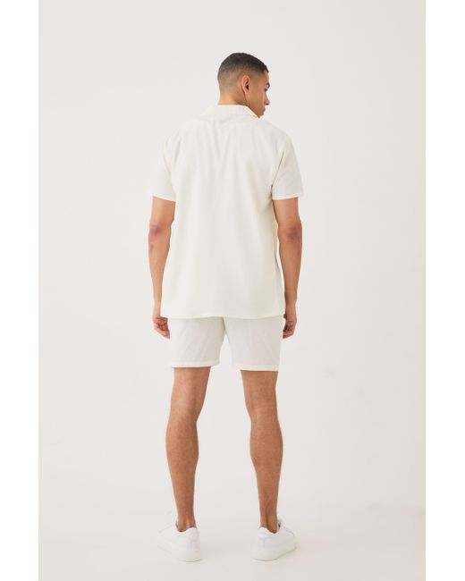 BoohooMAN Natural Short Sleeve Linen Shirt & Short Set for men