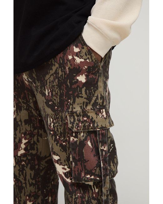 BoohooMAN Black Plus Camo Print Stacked Skinny Fit Popper Hem Pants for men