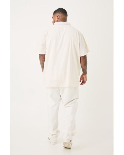 BoohooMAN Plus Linen Oversized Revere Shirt In Natural for men