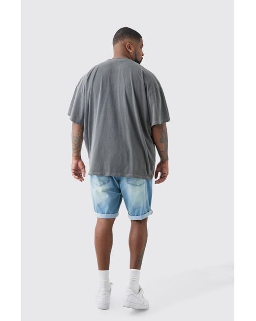 BoohooMAN Blue Plus Stretch Denim Skinny Fit Shorts In Light Wash for men