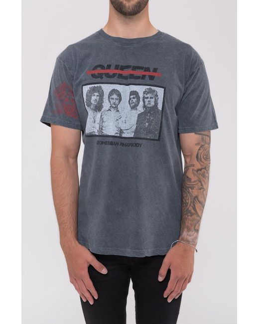 BoohooMAN Blue Queen Bo Rhap Photo Dip Dye Wash T Shirt for men