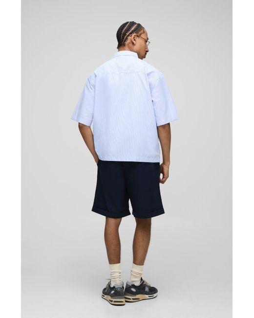 BoohooMAN Blue Baggy Fit Pleated Front Shorts for men