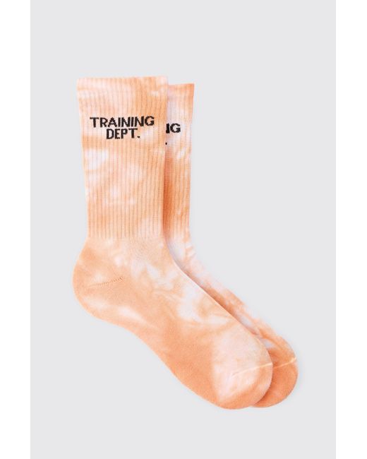 BoohooMAN Orange Active Training Dept Tie-dye Crew Socks for men