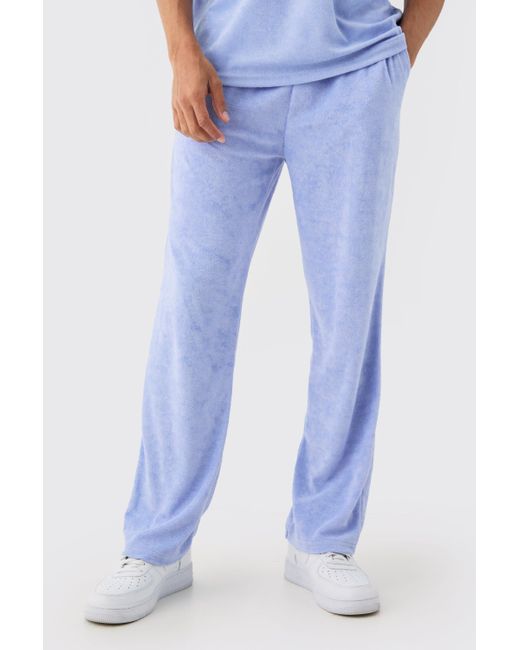 BoohooMAN Relaxed Fit Towelling Joggers in Blue für Herren
