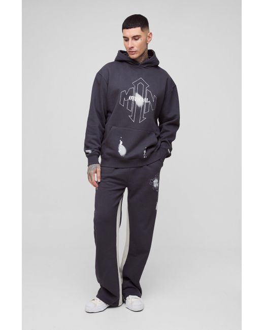 BoohooMAN Tall lockerer Oversize Man Trainingsanzug mit Farbspritzern in Blue für Herren