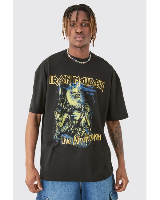 BoohooMAN Green Tall Oversized Iron Maiden T-shirt In Black for men