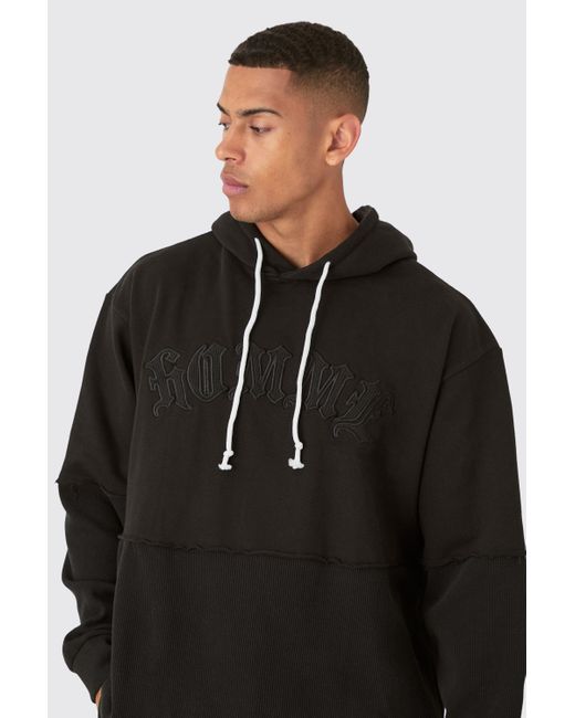 Oversized Faux Layer Homme Waffle Hoodie Boohoo de color Black
