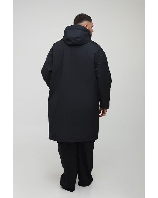 BoohooMAN Blue Plus Oversized Padded Tech Longline Mac for men
