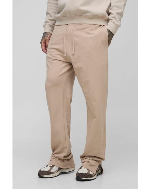 BoohooMAN Natural Tall 260Gsm Loopback Regular Fit Split Hem Basic Sweatpants for men
