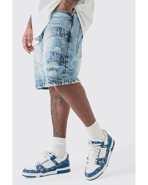 Boohoo Blue Plus Straight Fit Panel Denim Shorts