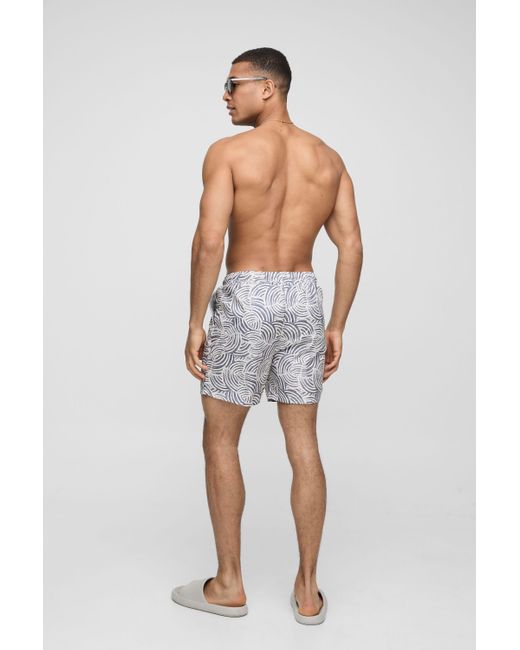 BoohooMAN Blue Pattern Printed Mid Length Swim Trunks for men
