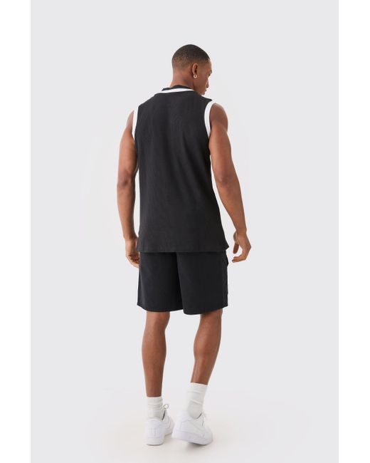 BoohooMAN Waffle And Interlock Colour Block Tank in Black for Men | Lyst