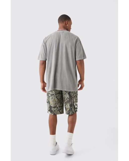 BoohooMAN Gray Oversized Washed Lip Graphic T-shirt for men