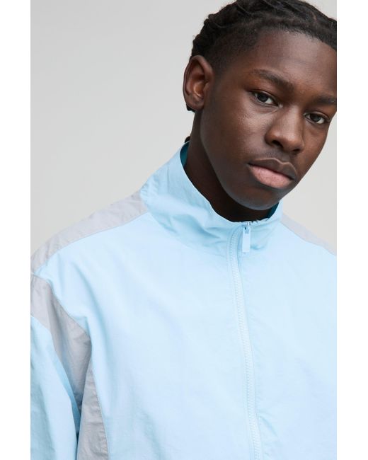 BoohooMAN Ripstop Colorblock Jacke mit Trichterkragen in Blue für Herren