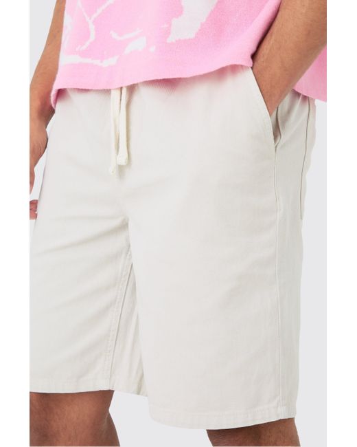 BoohooMAN Elastic Waist Drawcord Detail Slim Fit Shorts In Ecru in White für Herren