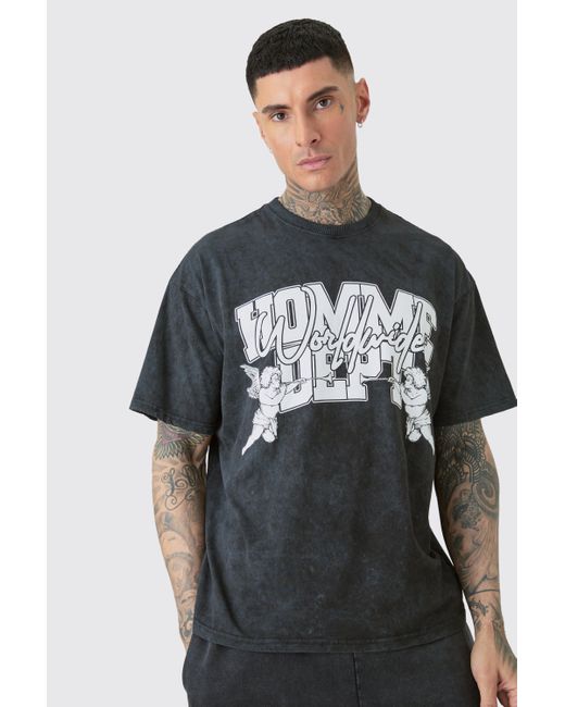 Boohoo Black Tall Oversized Dept T-shirt In Acid Wash Grey