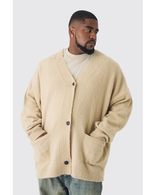 Boohoo Plus Brushed Knit Oversized Drop Shoulder Cardigan in Natural Lyst
