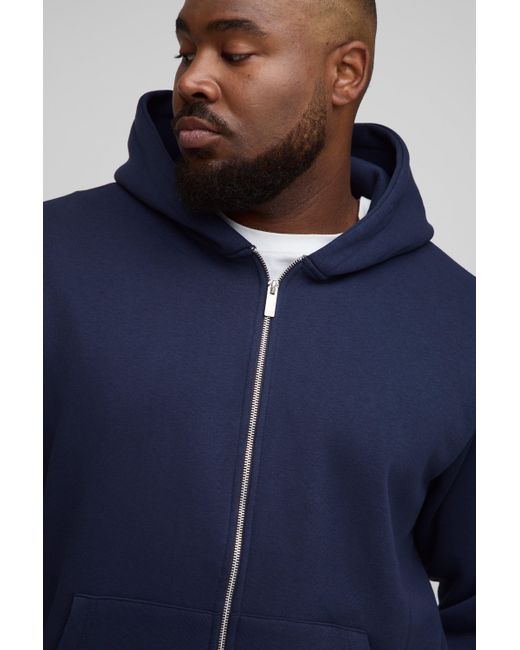 Plus Basic Regular Zip Through Hoodie Boohoo de color Blue