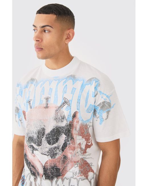BoohooMAN White Oversized Skull Over Seams Graphic T-shirt for men