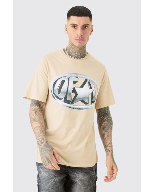 BoohooMAN Tall Core Ofcl Puff Print T-shirt In Sand in Natural für Herren