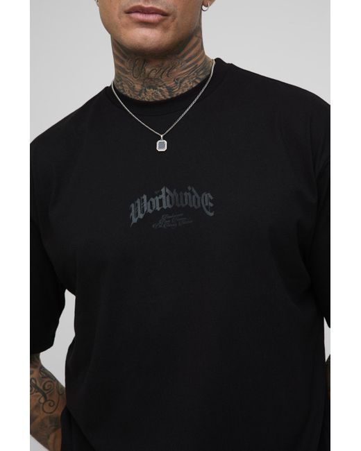 BoohooMAN Black Tall Oversized Worldwide Cross Print T-Shirt & Short Set for men