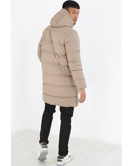 BoohooMAN Gray Brave Soul Longline Hooded Padded Puffer Jacket for men