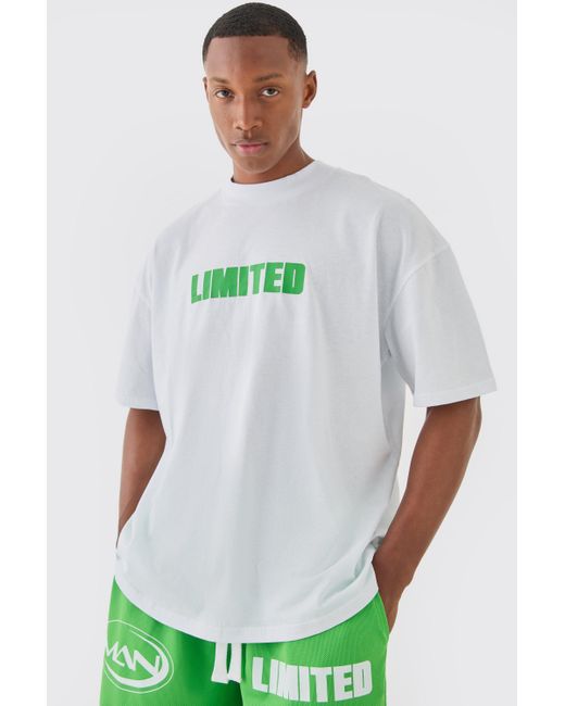BoohooMAN Green Oversized Extended Neck Limited T-shirt & Mesh Shorts for men
