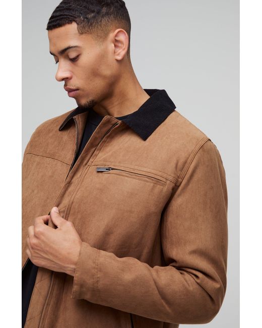 Chaqueta Worker Regular De Sarga Con Cuello En Contraste Boohoo de color Brown