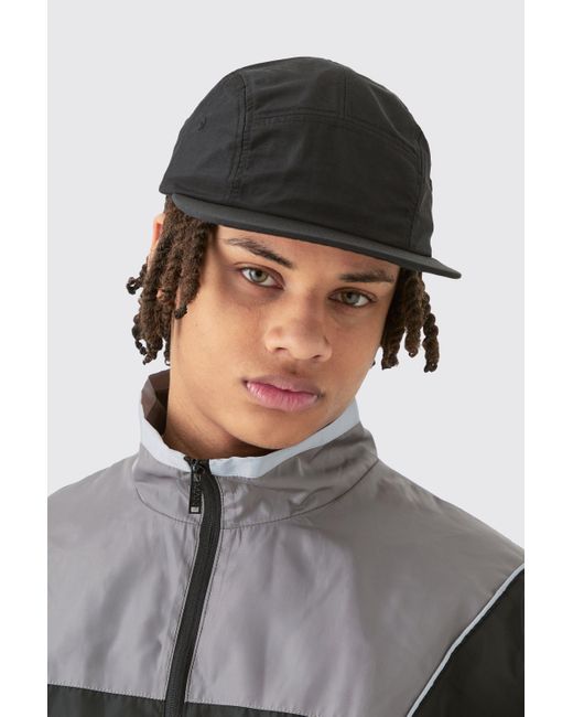BoohooMAN Gray Woven Camper Hat In Black for men